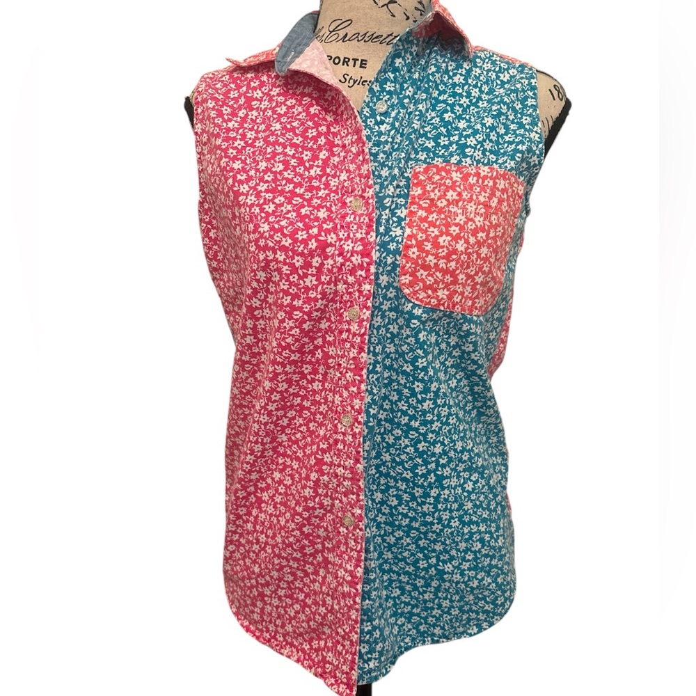 The Limited Pink and Blue Floral Sleeveless Top